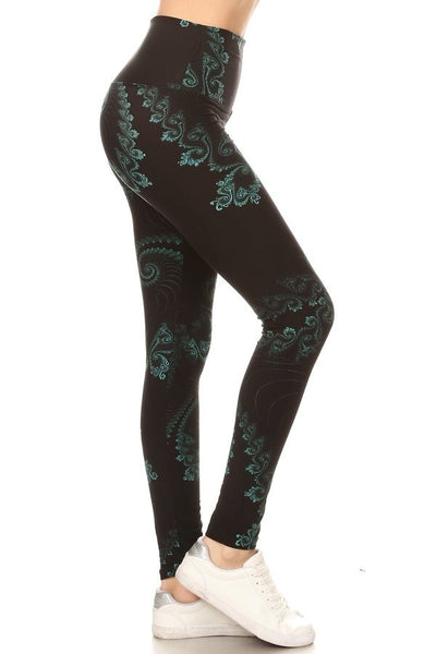 Lotus Athletics: "Magic Leggings"- Teal & Black Paisley