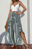 "Go with The Flow" Ruffle Slit Wide Leg Pants