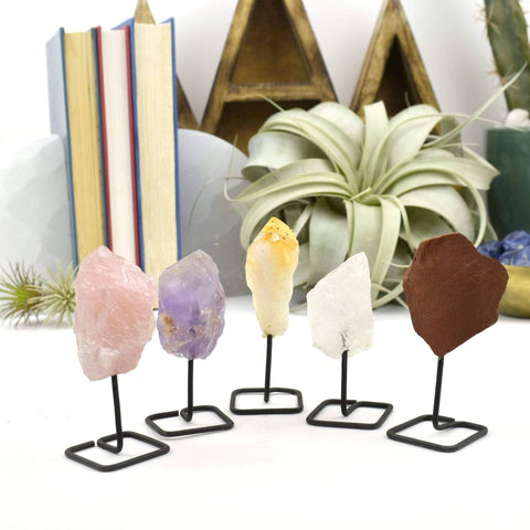 Natural Crystal Decor - Rough Stone on Metal Stand